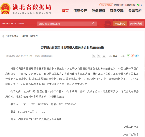 喜报 | 爱疆科技成功入选湖北省第三批登记入库数据企业